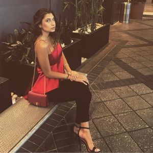 FERRAGAMO MINI CHAIN PURSE VARRA BOW in RED